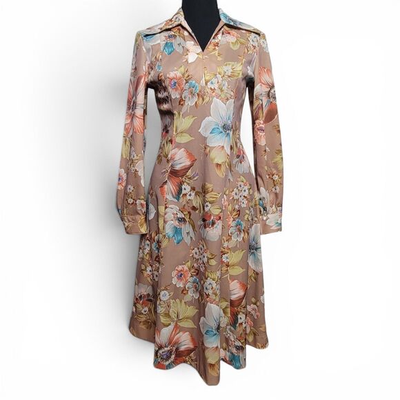 Unbranded Dresses & Skirts - 70s Style Midi Dress Women's 6 Handmade Floral Disco Hippie Retro Boho Cottage